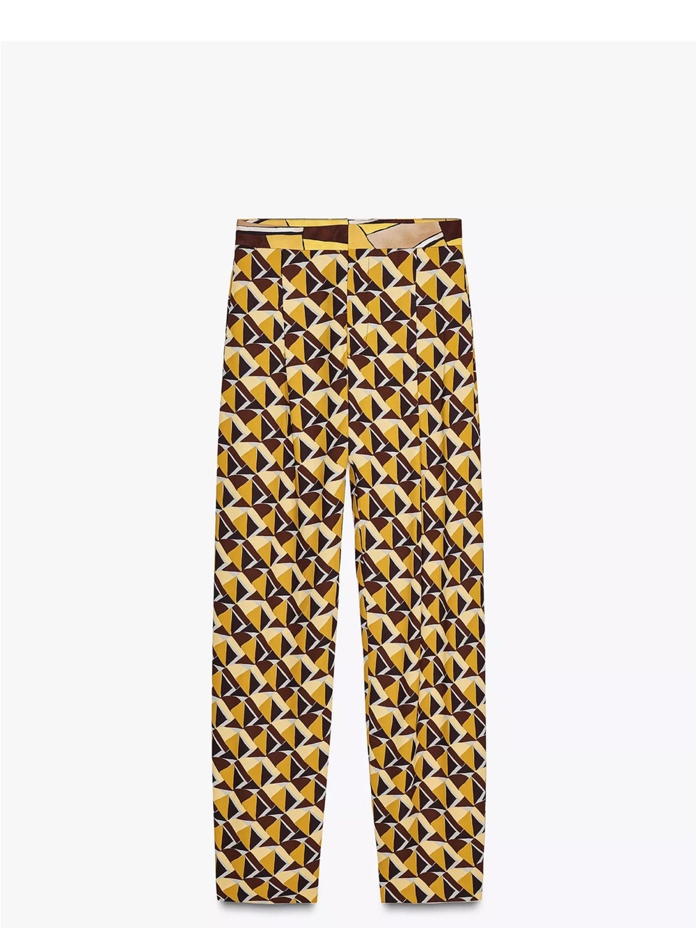 Zara Yellow, Brown & Cream Geometric Print Wide-Leg Pants